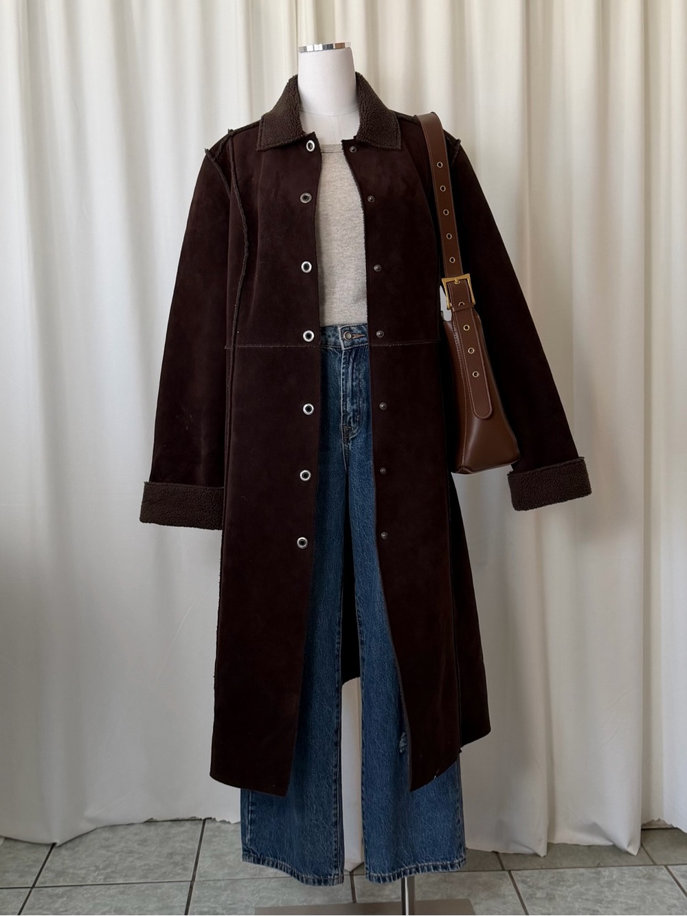 Valerie Stevens Brown Faux Suede & Faux Shearling Long Coat XL. - Picture 6 of 14